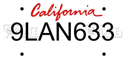 9LAN633 California License Plate
