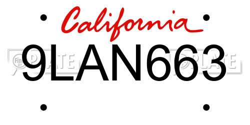 9LAN663 California License Plate