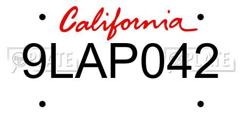 9LAP042 California License Plate