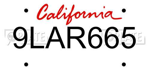 9LAR665 California License Plate