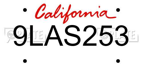 9LAS253 California License Plate