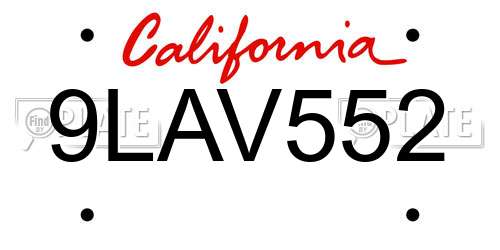 9LAV552 California License Plate