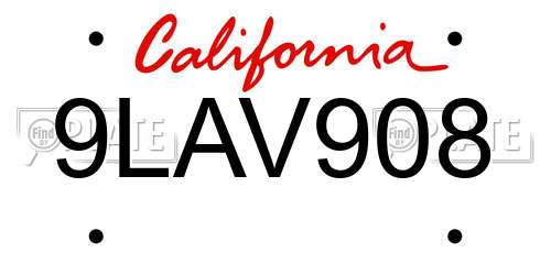 9LAV908 California License Plate