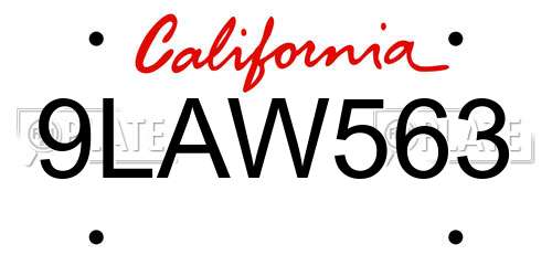 9LAW563 California License Plate