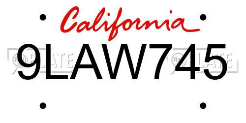 9LAW745 California License Plate