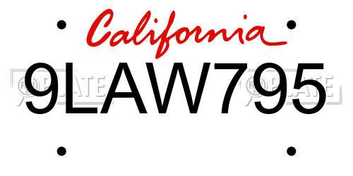 9LAW795 California License Plate