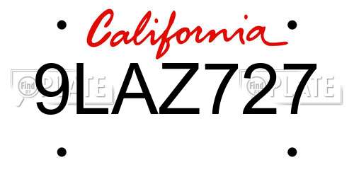 9LAZ727 California License Plate