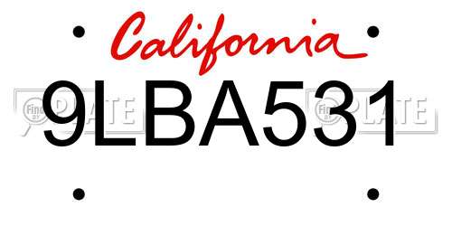 9LBA531 California License Plate