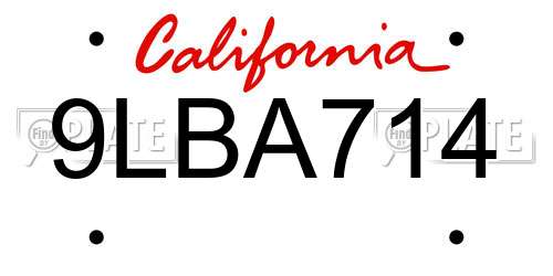 9LBA714 California License Plate