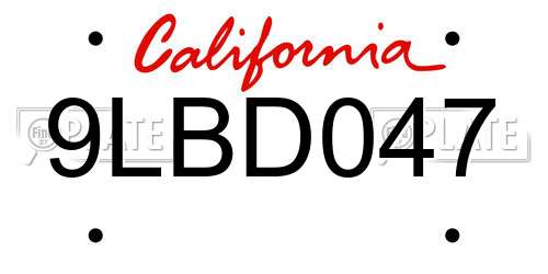 9LBD047 California License Plate