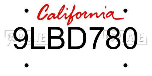 9LBD780 California License Plate