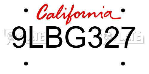 9LBG327 California License Plate