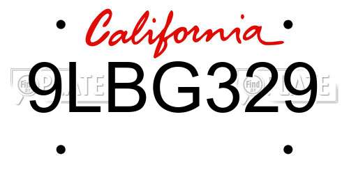 9LBG329 California License Plate