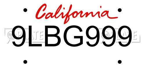 9LBG999 California License Plate