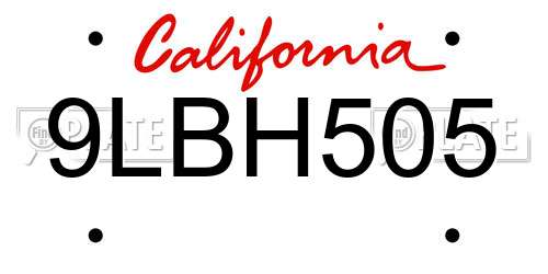 9LBH505 California License Plate