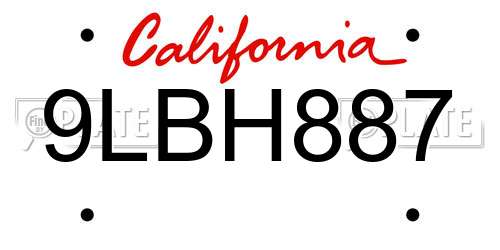 9LBH887 California License Plate