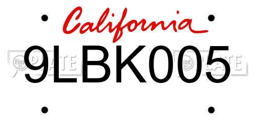 9LBK005 California License Plate