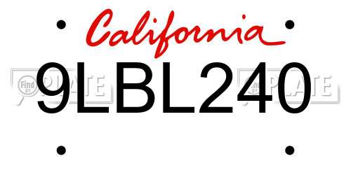 9LBL240 California License Plate