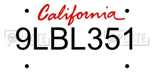 9LBL351 California License Plate