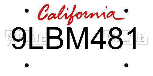 9LBM481 California License Plate