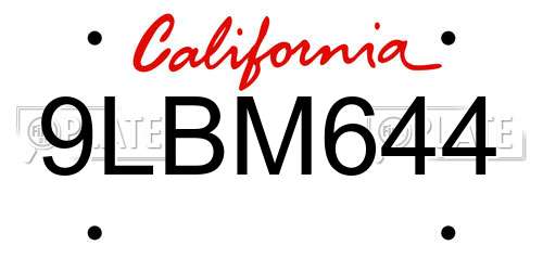 9LBM644 California License Plate