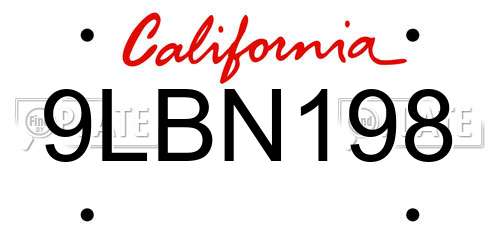 9LBN198 California License Plate