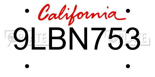 9LBN753 California License Plate