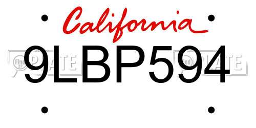9LBP594 California License Plate