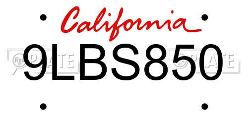 9LBS850 California License Plate