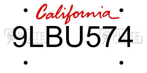 9LBU574 California License Plate
