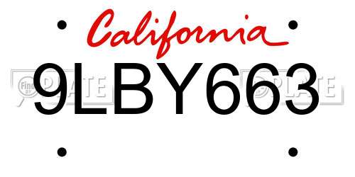 9LBY663 California License Plate