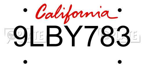 9LBY783 California License Plate