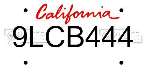 9LCB444 California License Plate