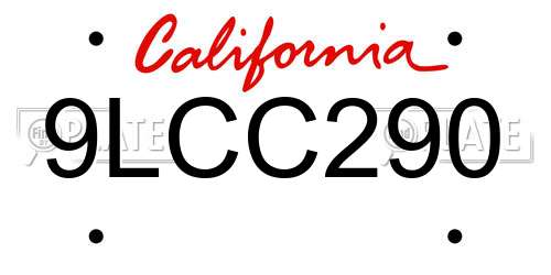 9LCC290 California License Plate