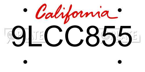 9LCC855 California License Plate