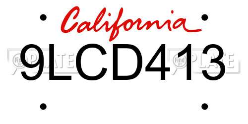 9LCD413 California License Plate