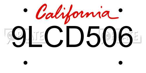 9LCD506 California License Plate