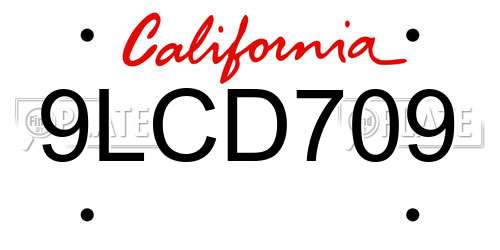 9LCD709 California License Plate