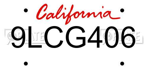 9LCG406 California License Plate