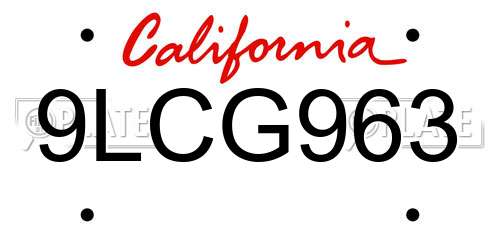 9LCG963 California License Plate