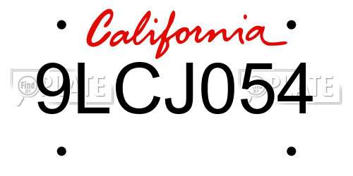 9LCJ054 California License Plate