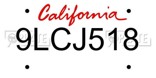 9LCJ518 California License Plate