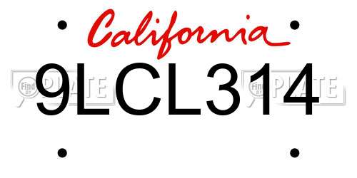 9LCL314 California License Plate
