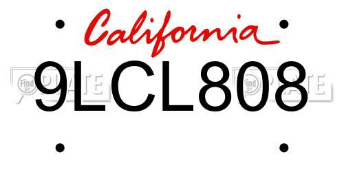 9LCL808 California License Plate
