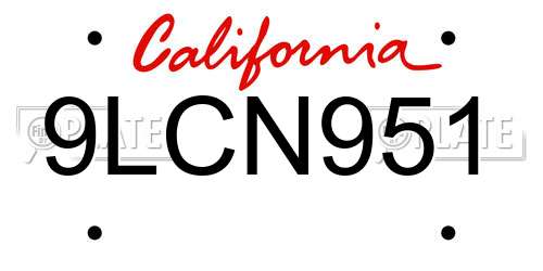 9LCN951 California License Plate