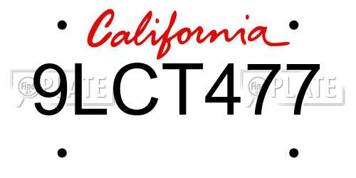 9LCT477 California License Plate