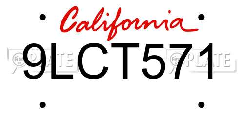 9LCT571 California License Plate