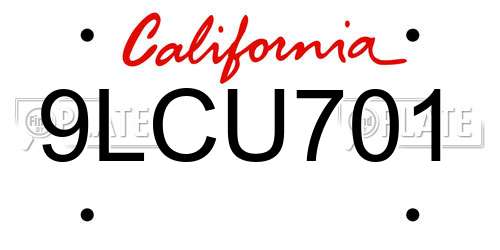9LCU701 California License Plate