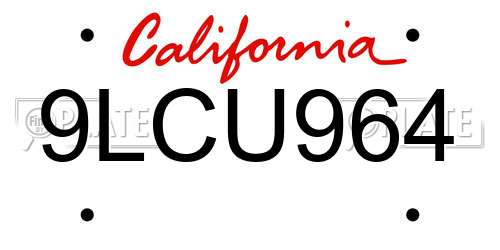 9LCU964 California License Plate