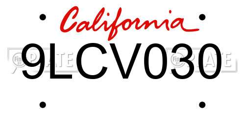 9LCV030 California License Plate